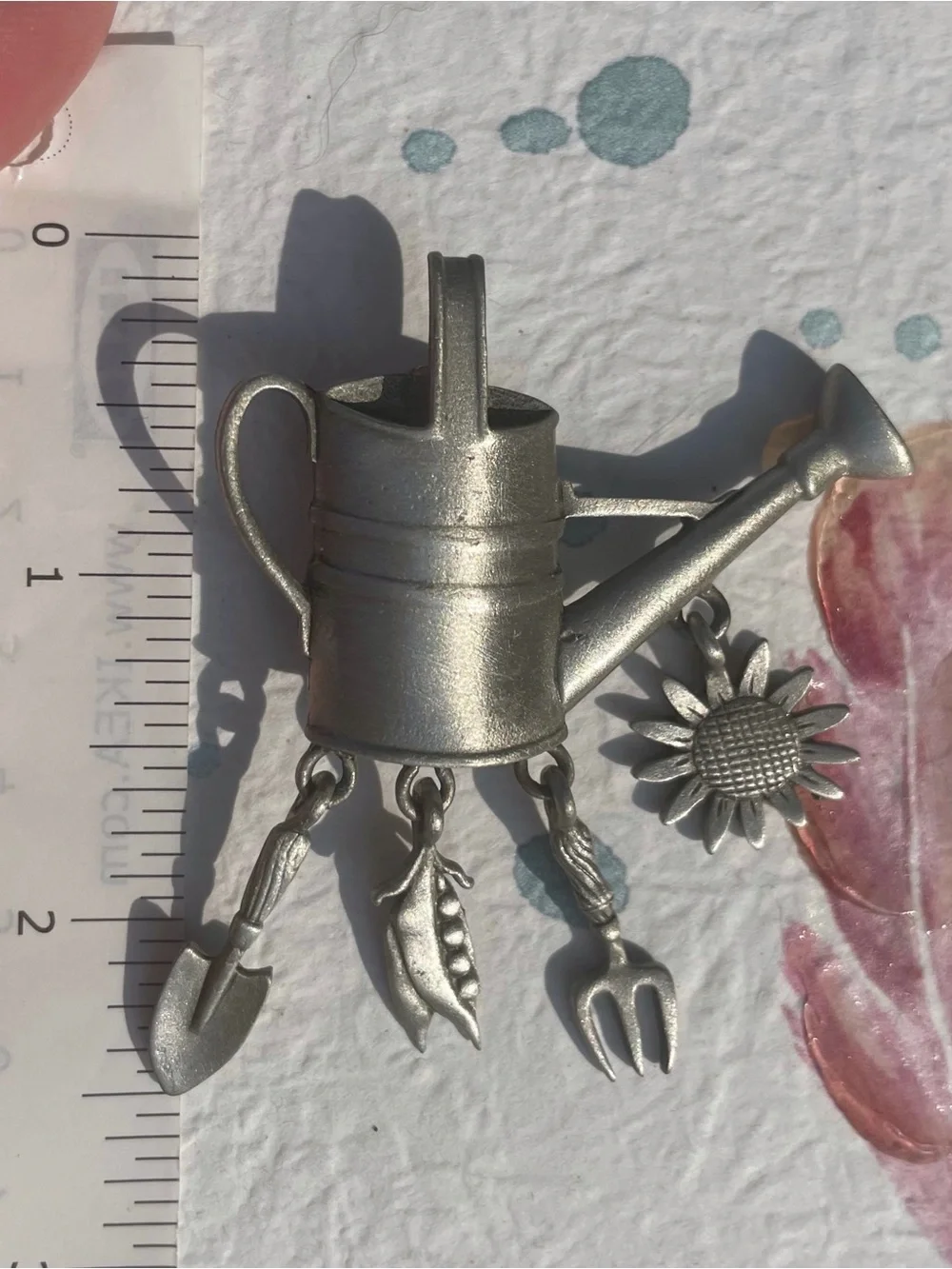 Vintage JJ Jonette Watering Can Garden Theme Pin Brooch Pewter